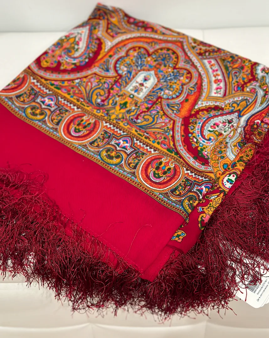 Pavlovo Posad Red “Spanish” Large Russian Shawl 100% Wool Pashmina Scarf — image 6