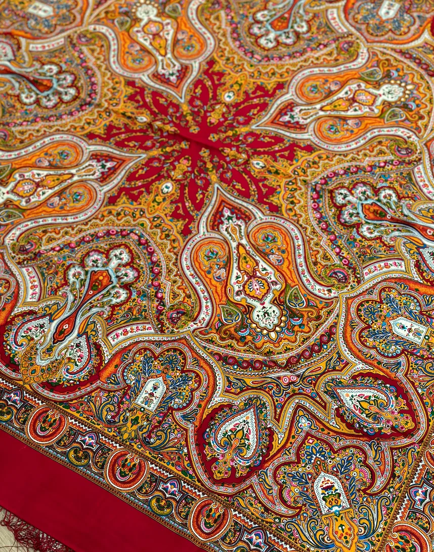 Pavlovo Posad Red “Spanish” Large Russian Shawl 100% Wool Pashmina Scarf — image 7