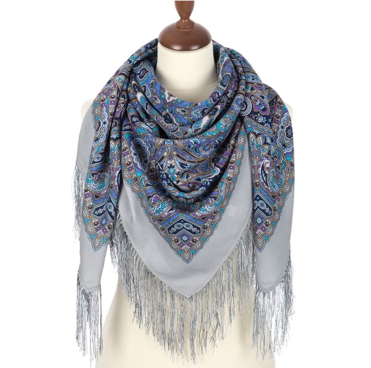 Pavlovo Posad “Christmas Gingerbread” 100% Wool Shawl Pashmina Scarf with Silk Fringе
