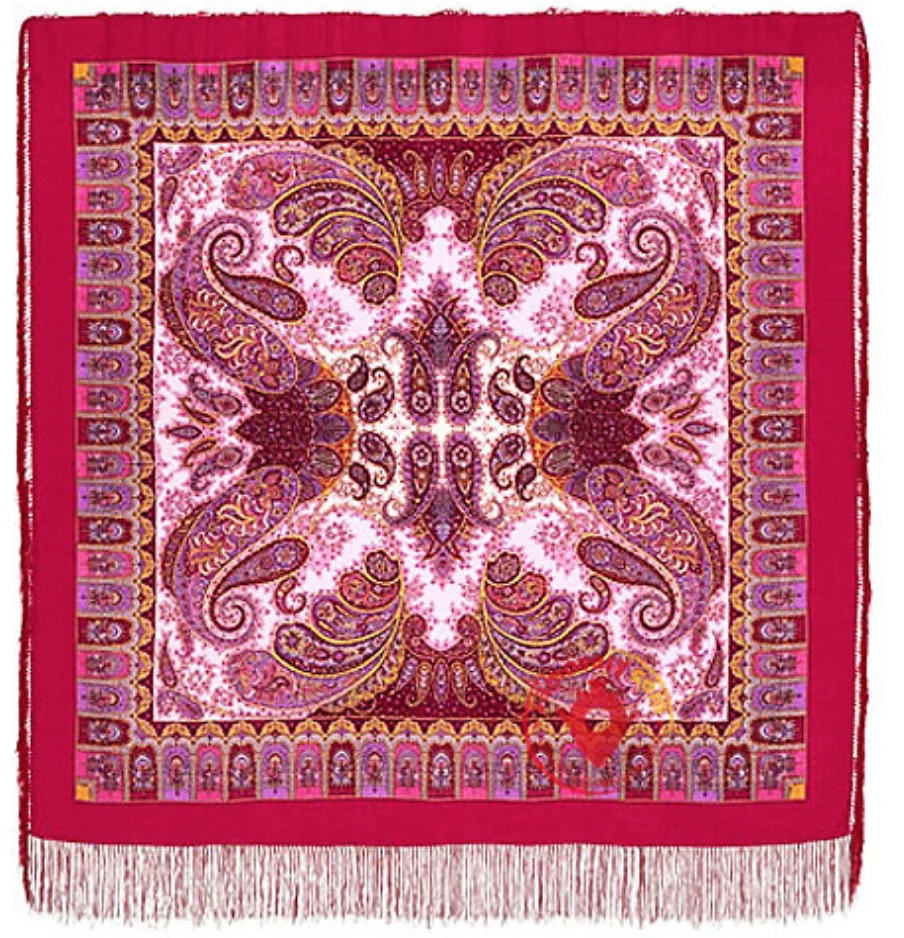 Pavlovo Posad “Favorite” Crimson Shawl Pashmina Scarf with Silk Fringе 125 cm x 125 cm — image 7
