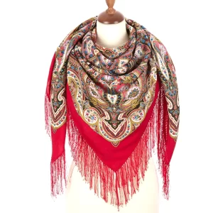 Pavlovo Posad “Golden Cage” 100% Wool Shawl Pashmina Scarf w/Silk Fringе