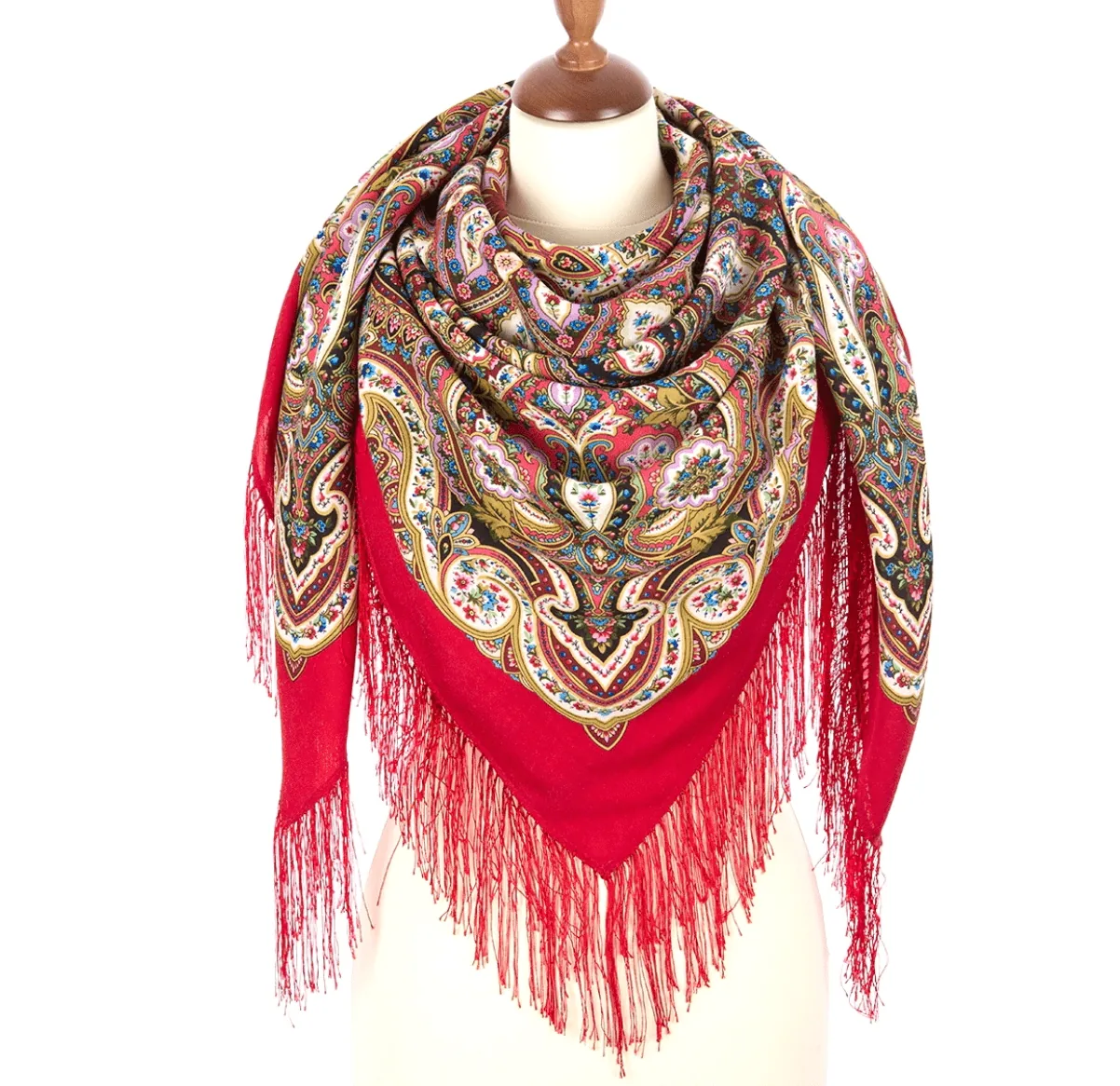 Pavlovo Posad “Golden Cage” 100% Wool Shawl Pashmina Scarf w/Silk Fringе