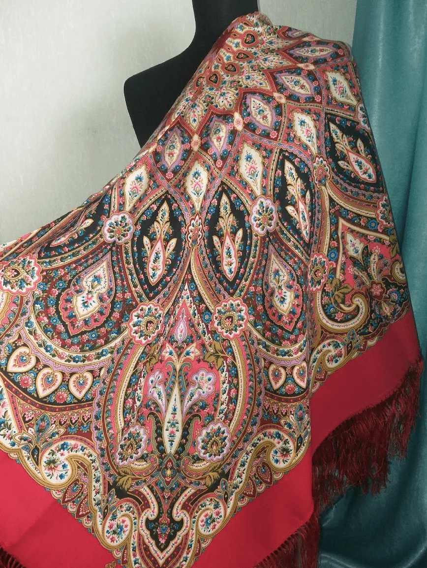 Pavlovo Posad “Golden Cage” 100% Wool Shawl Pashmina Scarf w/Silk Fringе — image 3