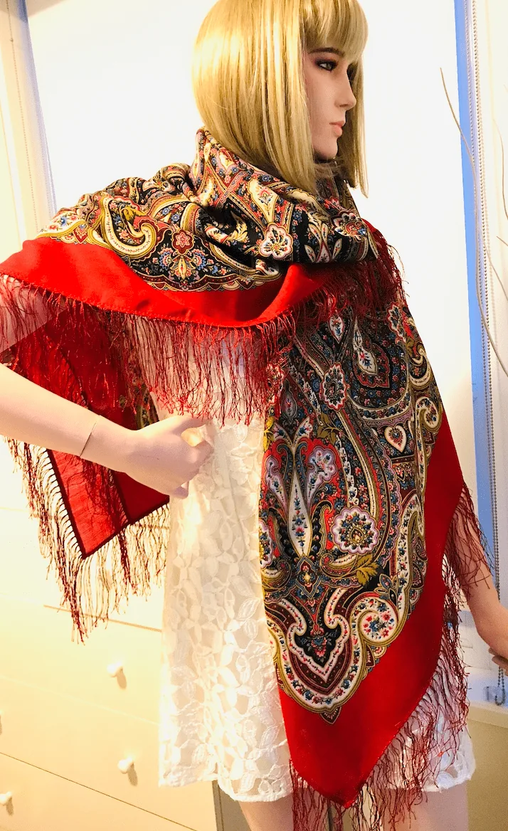 Pavlovo Posad “Golden Cage” 100% Wool Shawl Pashmina Scarf w/Silk Fringе — image 5