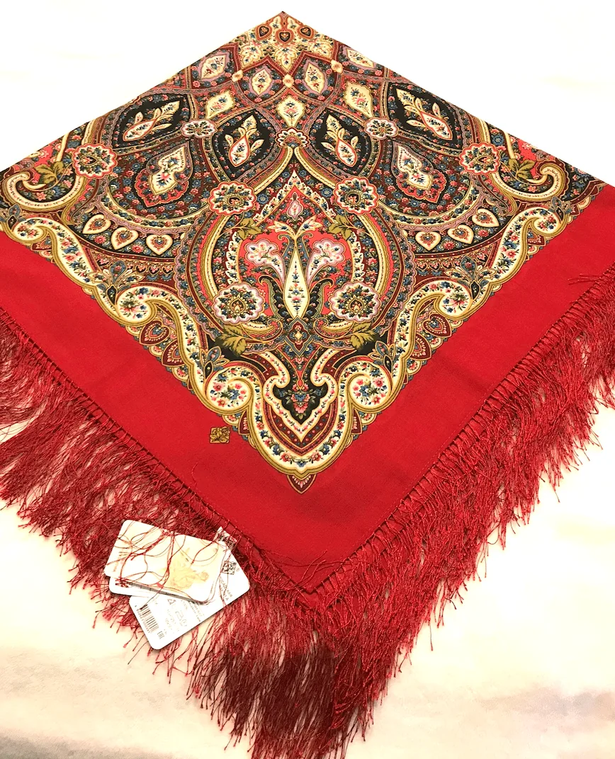 Pavlovo Posad “Golden Cage” 100% Wool Shawl Pashmina Scarf w/Silk Fringе — image 7
