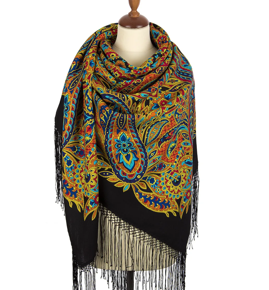 Pavlovo Posad Russian Shawl 100% Wool Scarf 148 cm Silk Fringe “Gingerbread” Limited Edition — image 2