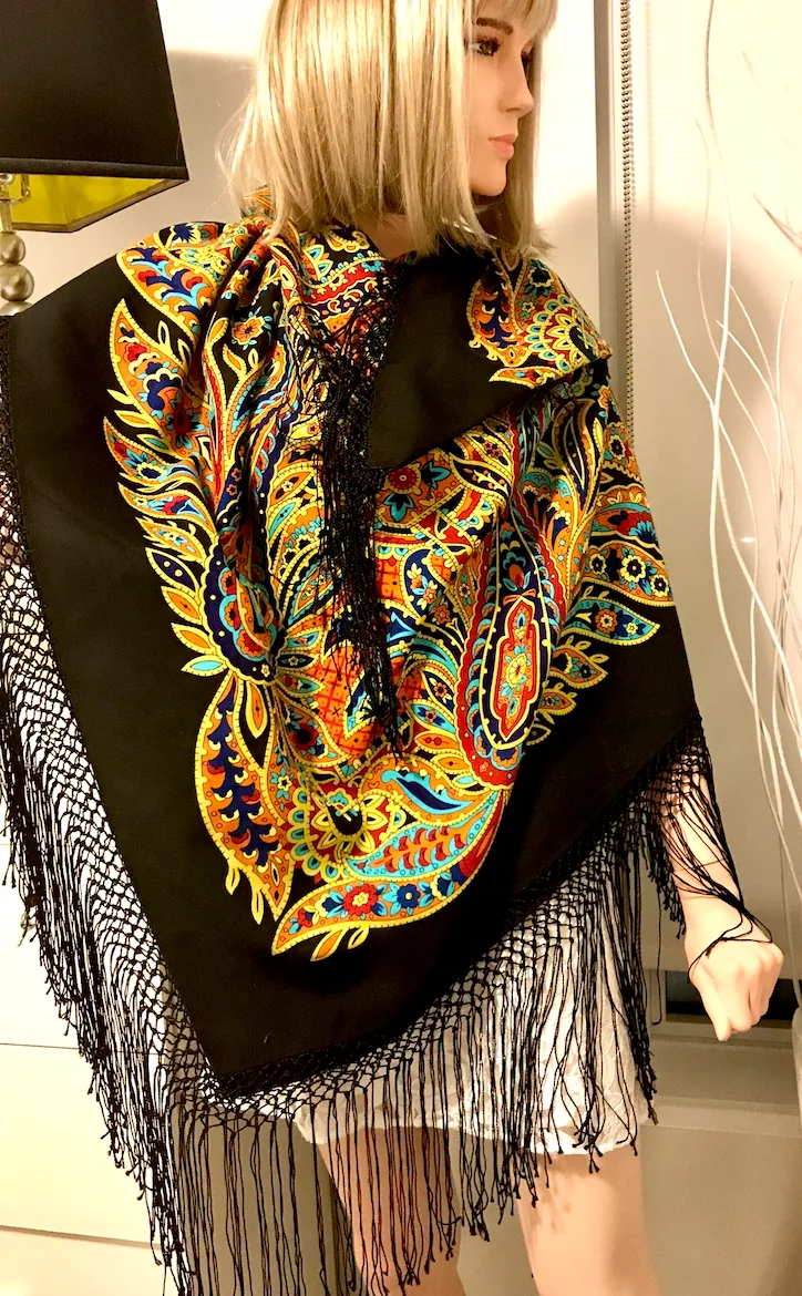 Pavlovo Posad Russian Shawl 100% Wool Scarf 148 cm Silk Fringe “Gingerbread” Limited Edition — image 3
