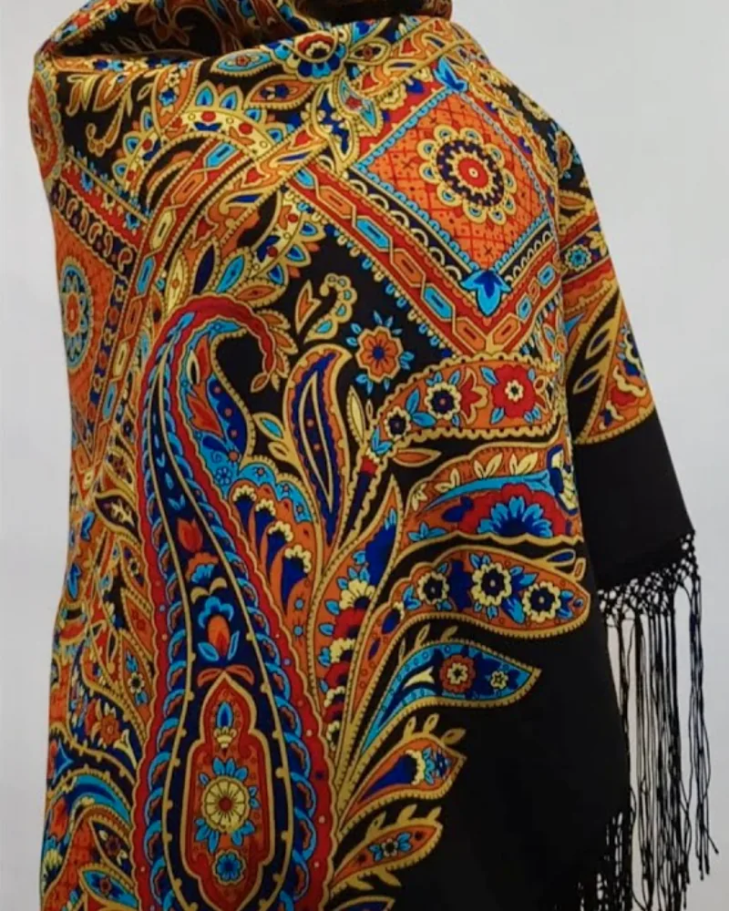 Pavlovo Posad Russian Shawl 100% Wool Scarf 148 cm Silk Fringe “Gingerbread” Limited Edition — image 6