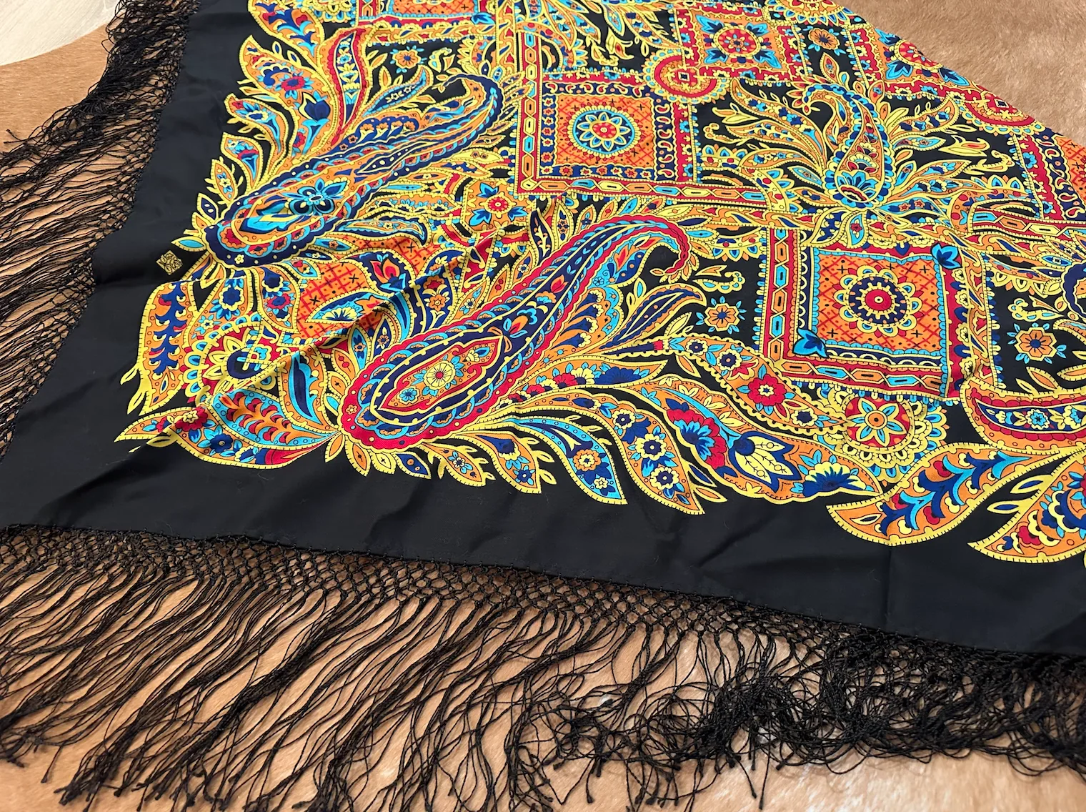 Pavlovo Posad Russian Shawl 100% Wool Scarf 148 cm Silk Fringe “Gingerbread” Limited Edition — image 10