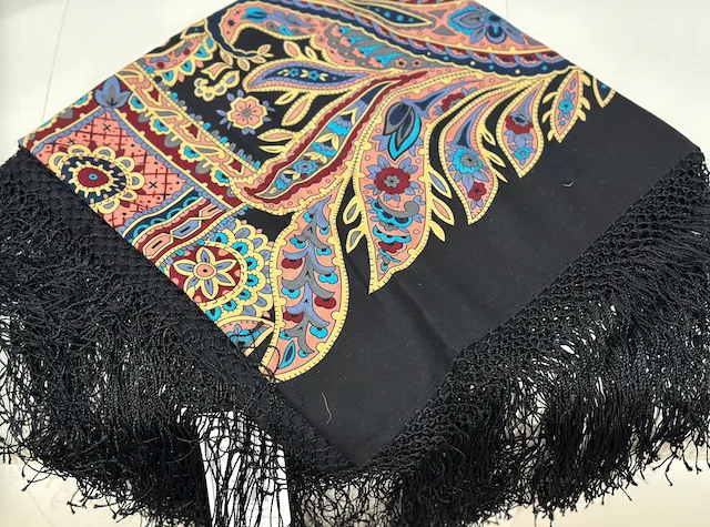 Pavlovo Posad Russian Shawl 100% Wool Scarf 148 cm Silk Fringe “Printed Gingerbread Cookie” — image 3