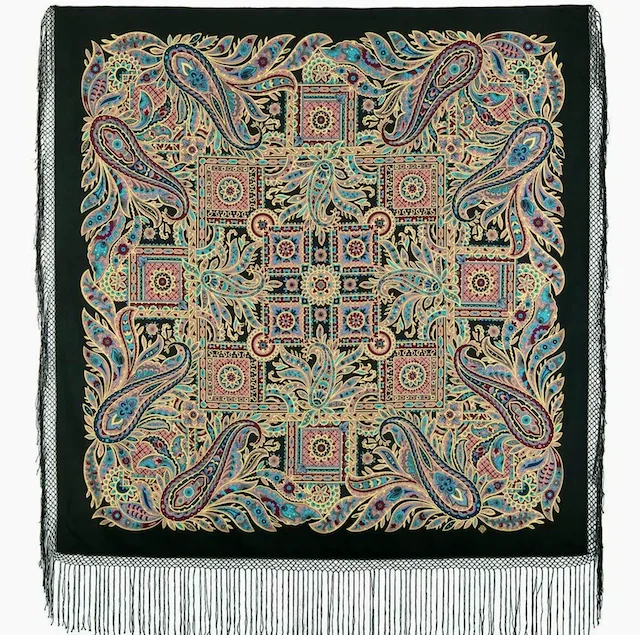 Pavlovo Posad Russian Shawl 100% Wool Scarf 148 cm Silk Fringe “Printed Gingerbread Cookie” — image 5