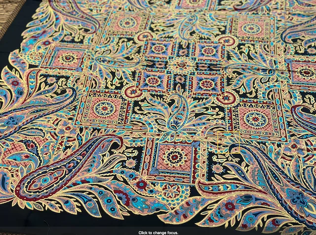 Pavlovo Posad Russian Shawl 100% Wool Scarf 148 cm Silk Fringe “Printed Gingerbread Cookie” — image 7