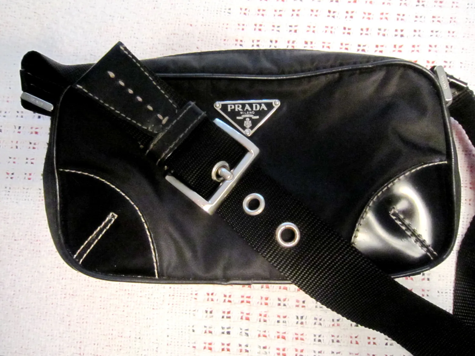 Prada Black Nylon & Leather Shoulder Bag