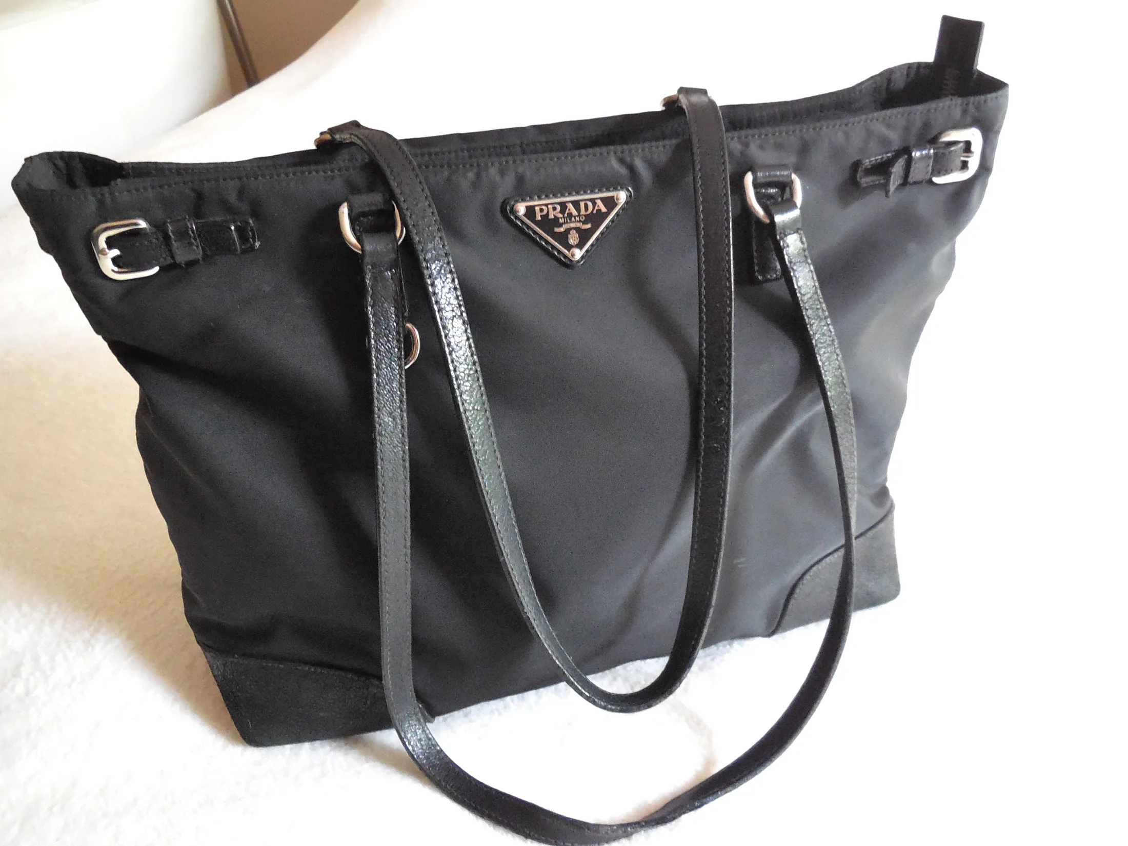 Prada Black Nylon & Leather Tote