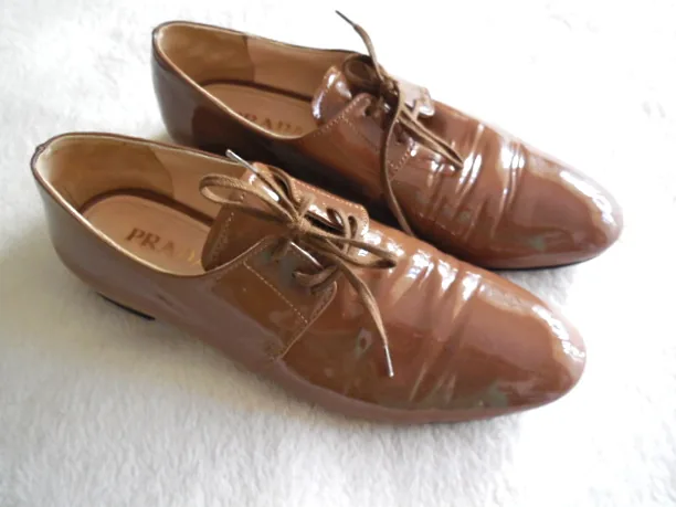 Prada Beige Patent Lace Up Oxfords Shoes/Size 36