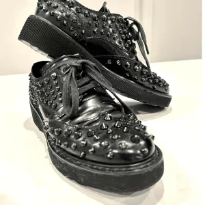 Prada Leather Studded Lace-Up Oxford Black Size 38