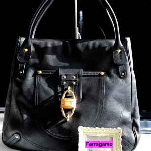 Salvatore Ferragamo Black Leather Large Tote