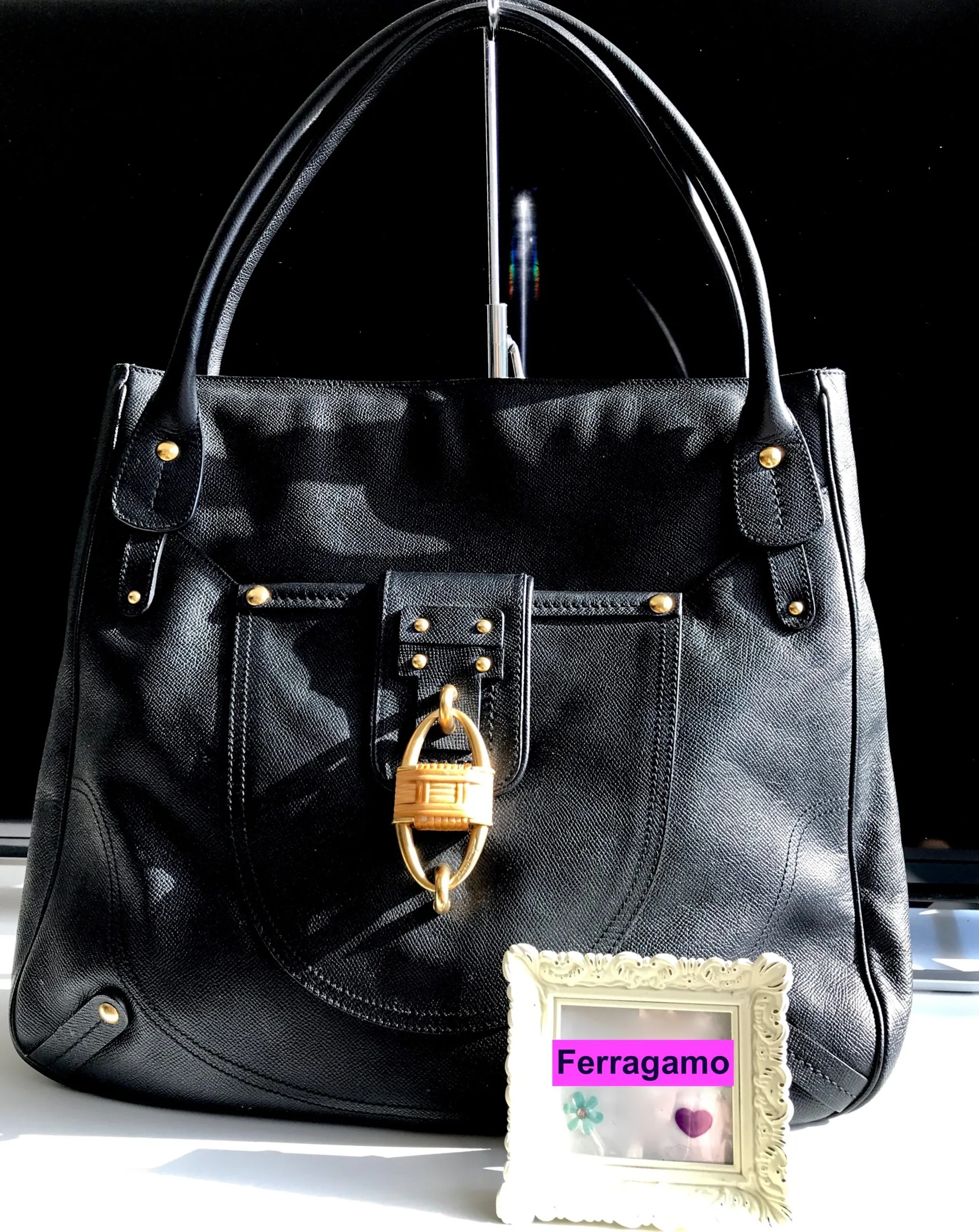 Salvatore Ferragamo Black Leather Large Tote