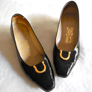 Salvatore Ferragamo Black Patent Gancini Heels/Size 8.5