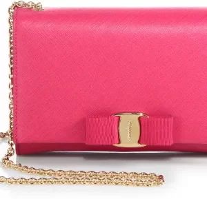 Salvatore Ferragamo Pink Miss Vara Bow Wallet on Chain