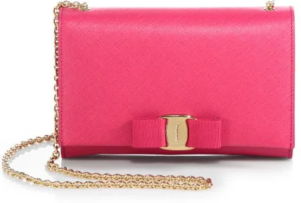 Salvatore Ferragamo Pink Miss Vara Bow Wallet on Chain