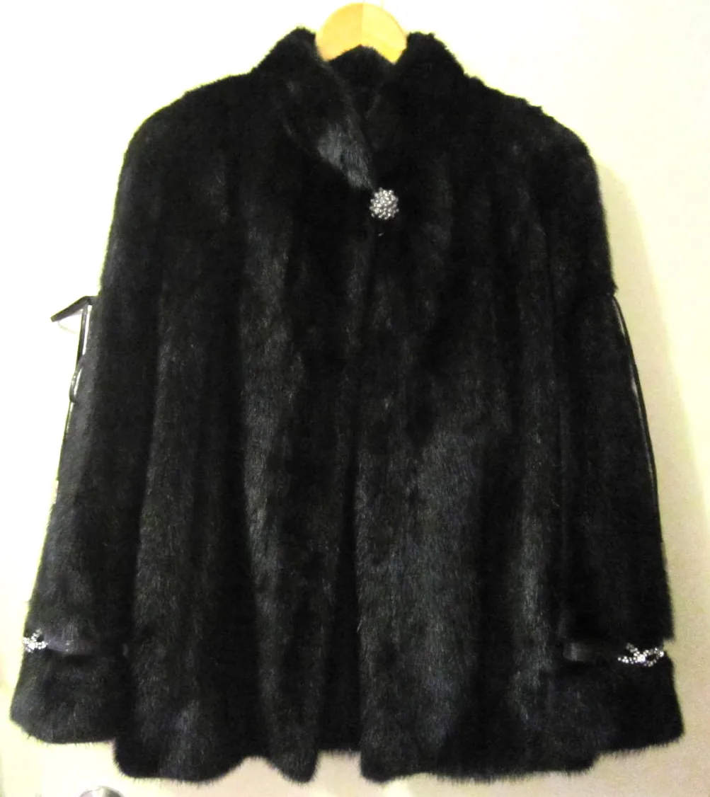 SAGA FURS Black Natural Silky Mink Coat