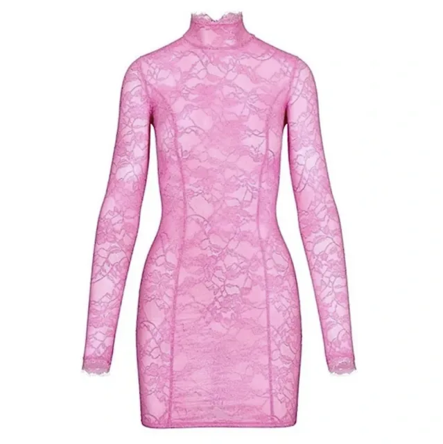 SKIMS Lace Turtleneck Dress in Bubble Gum Pink Size L — image 2