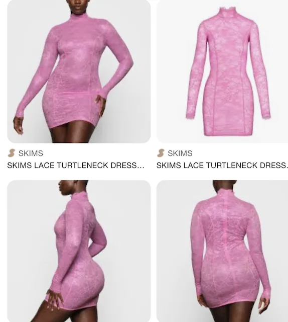 SKIMS Lace Turtleneck Dress in Bubble Gum Pink Size L — image 4