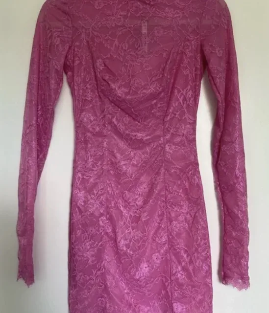 SKIMS Lace Turtleneck Dress in Bubble Gum Pink Size L — image 5