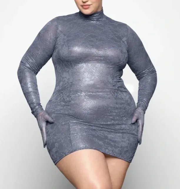 SKIMS Lace Turtleneck Dress Thunder Size L — image 3