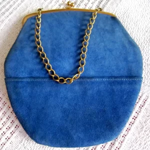 Triangle New York Blue Suede Kiss-Lock Handbag