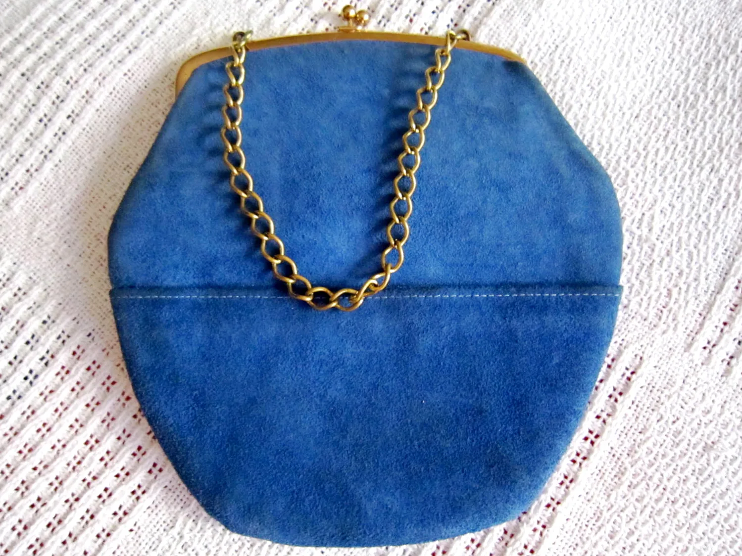 Triangle New York Blue Suede Kiss-Lock Handbag