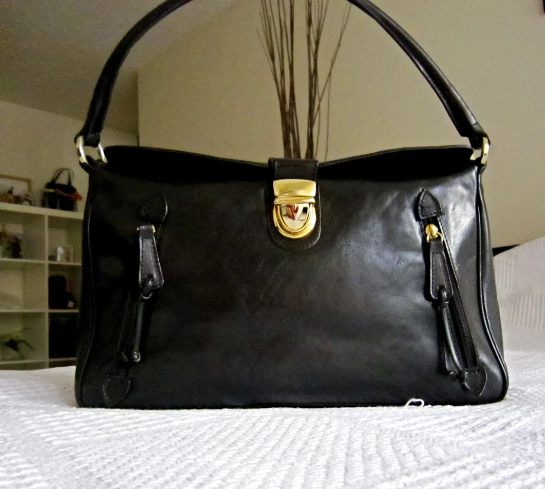 Valentina Black Leather Shoulder Bag
