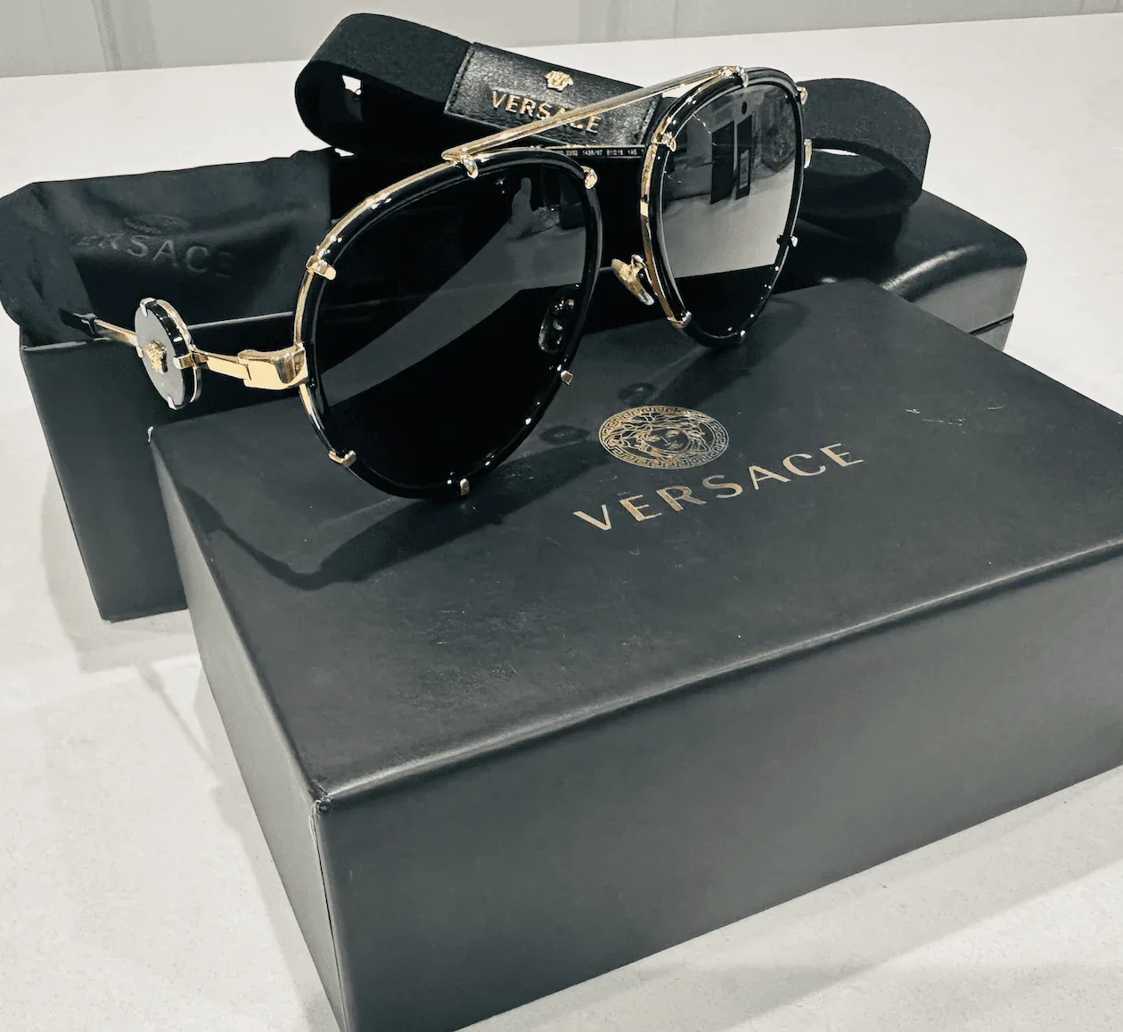 Black Aviator Medusa Versace Sunglasses — image 4