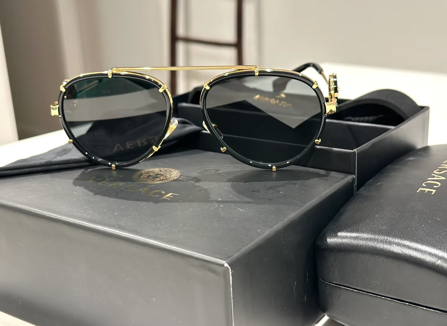 Black Aviator Medusa Versace Sunglasses — image 5
