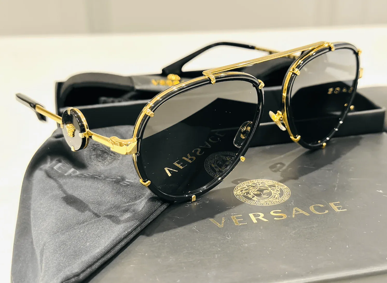 Black Aviator Medusa Versace Sunglasses — image 7