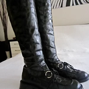 Vic Matie Black Croc Patent Leather Boots