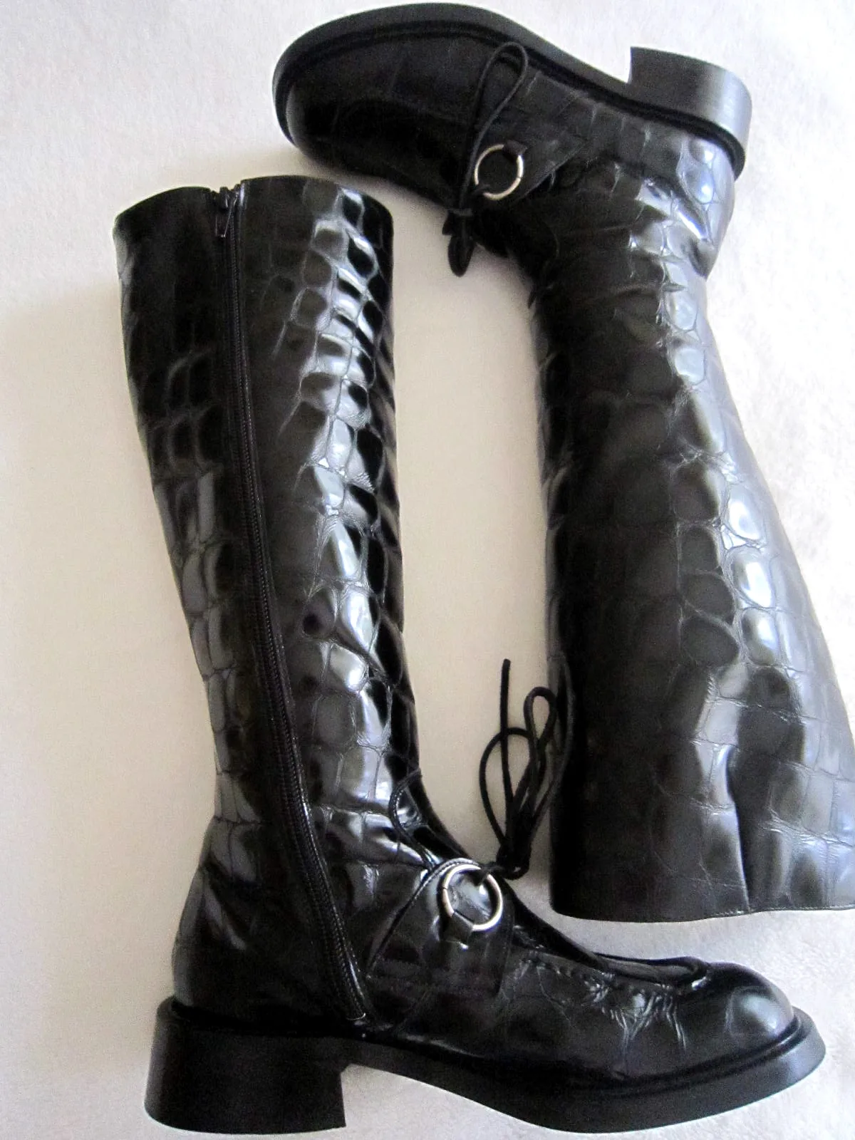 Vic Matie Black Croc Patent Leather Boots — image 2