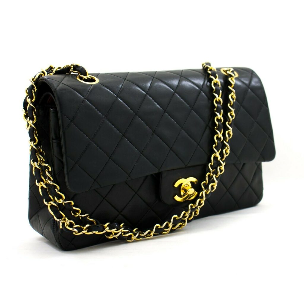 Chanel Black Lambskin Double Flap 2.55 Classic Bag